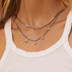 Luv Aj Cher Diamonte Silver Necklace