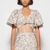 Jonathan Simkhai Sadie Printed Linen Puff Sleeve Crop Top