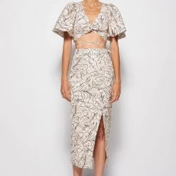 Jonathan Simkhai Sadie Printed Linen Puff Sleeve Crop Top