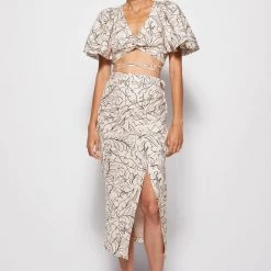 Jonathan Simkhai Valencia Printed Linen Wrap Midi Skirt CLOTHING