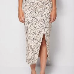 Jonathan Simkhai Valencia Printed Linen Wrap Midi Skirt CLOTHING