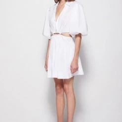 Jonathan Simkhai Dresses Aulora Cotton Poplin Balloon Sleve Cutout Mini Dress