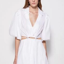 Jonathan Simkhai Dresses Aulora Cotton Poplin Balloon Sleve Cutout Mini Dress