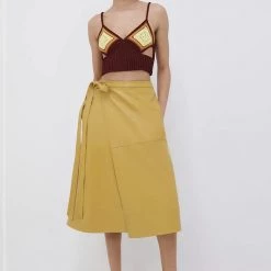 Jonathan Simkhai Bia Vegan Leather Midi Wrap Skirt