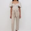 Jonathan Simkhai Quince Textured Linen Jacquard Puff Sleeve Crop Top