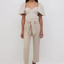 Jonathan Simkhai Quince Textured Linen Jacquard Puff Sleeve Crop Top