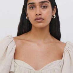 Jonathan Simkhai Quince Textured Linen Jacquard Puff Sleeve Crop Top