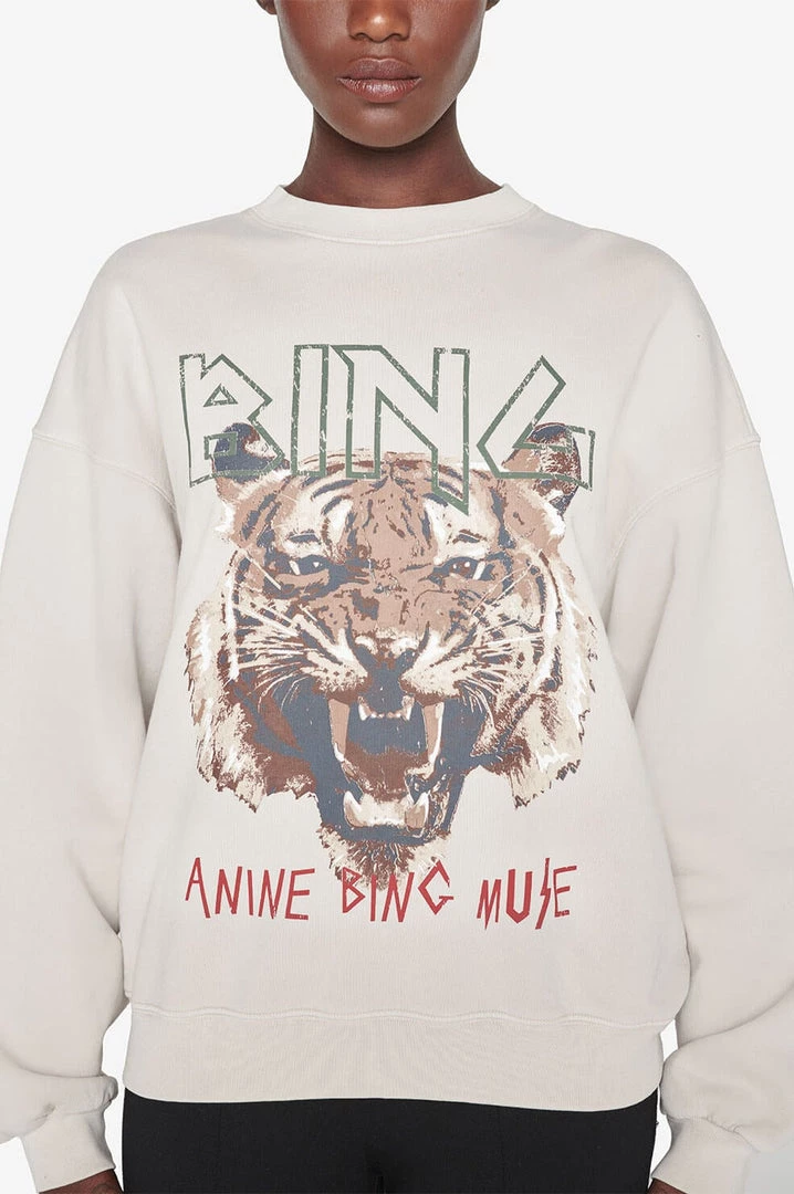 Anine Bing CLOTHING Tiger Sweatshirt - Stone 5 Anine Bing CLOTHING Tiger Sweatshirt - Stone