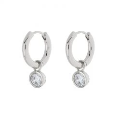 Luv Aj Bezel Charm Silver Huggies ACCESSORIES