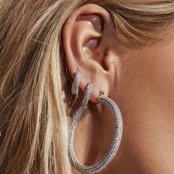 Luv Aj ACCESSORIES Pave Amalfi Hoops In Silver