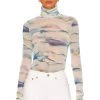 Jonathan Simkhai Charli Watercolor Mesh Jersey Turtleneck Top CLOTHING