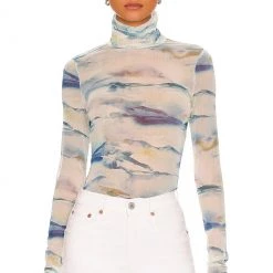Jonathan Simkhai Charli Watercolor Mesh Jersey Turtleneck Top CLOTHING