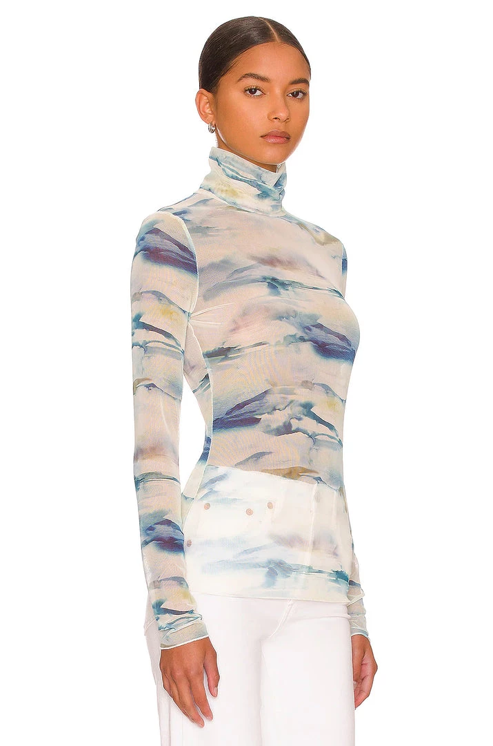 Jonathan Simkhai Charli Watercolor Mesh Jersey Turtleneck Top CLOTHING 4 Jonathan Simkhai Charli Watercolor Mesh Jersey Turtleneck Top CLOTHING