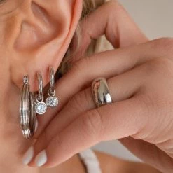 Luv Aj Bezel Charm Silver Huggies ACCESSORIES