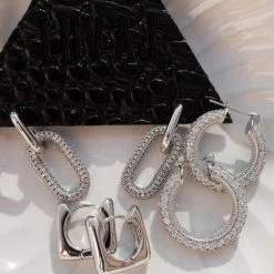 Luv Aj Silver Art Deco Huggies