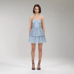 Self-portrait Light Blue Cotton Broderie Anglaise Mini Dress Dresses