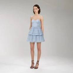 Self-portrait Light Blue Cotton Broderie Anglaise Mini Dress Dresses