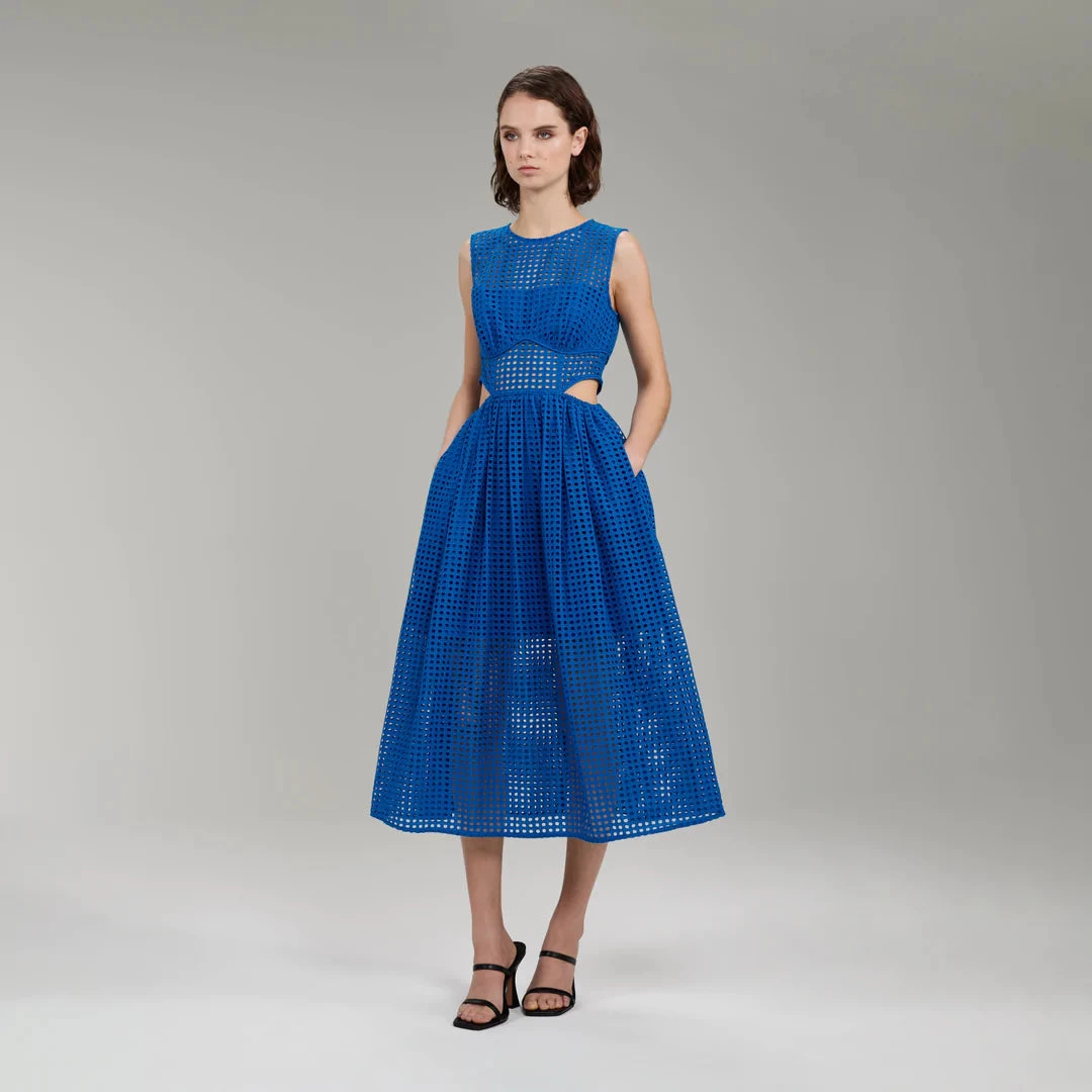 Self-portrait Dresses Vivid Blue Cotton Broderie Anglaise Midi Dress 4 Self-portrait Dresses Vivid Blue Cotton Broderie Anglaise Midi Dress