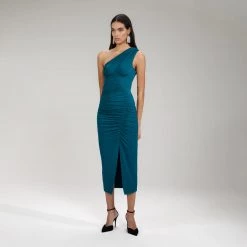 Self-portrait Dresses Jersey One Shoulder Ruched Midi Dress
