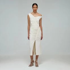 Self-portrait Dresses Jersey Gathered Asymmetric Midi Dres