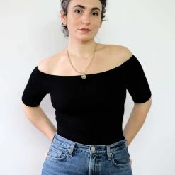 Enza Costa Stretch Silk Knit Half Sleeve Off Shoulder Top Tops