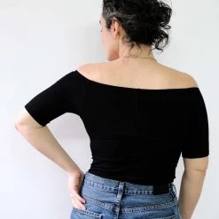Enza Costa Stretch Silk Knit Half Sleeve Off Shoulder Top Tops