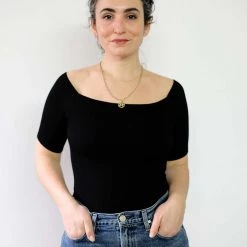 Enza Costa Stretch Silk Knit Half Sleeve Off Shoulder Top Tops